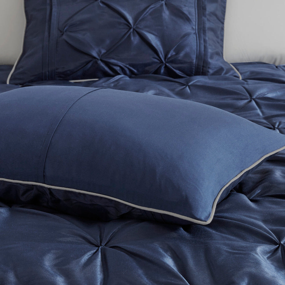 7 Piece Tufted Comforter Set Navy Queen Media 12