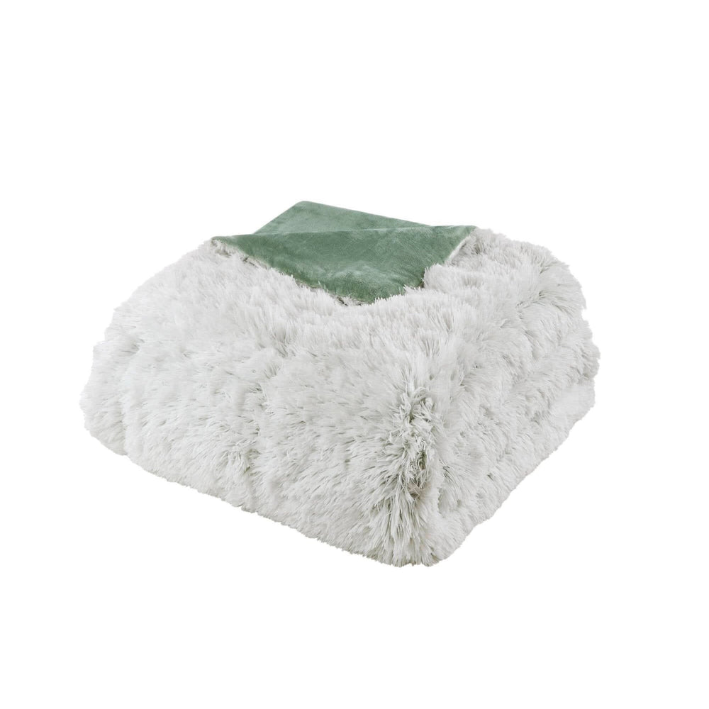 Faux Fur Comforter Set Shaggy King Cal King Green White Bedding for Bedroom 3 Piece Media 15