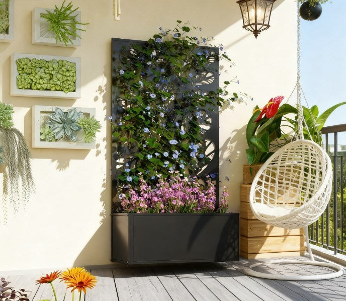 Freestanding or Wall Mounted Flower Bed,Metal Garden Bed with Trellis for Climbing Plants,for Garden, Patio, Balcony Media 1
