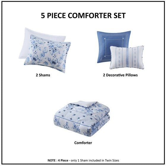Full/Queen Floral Striped Comforter Set Media 9