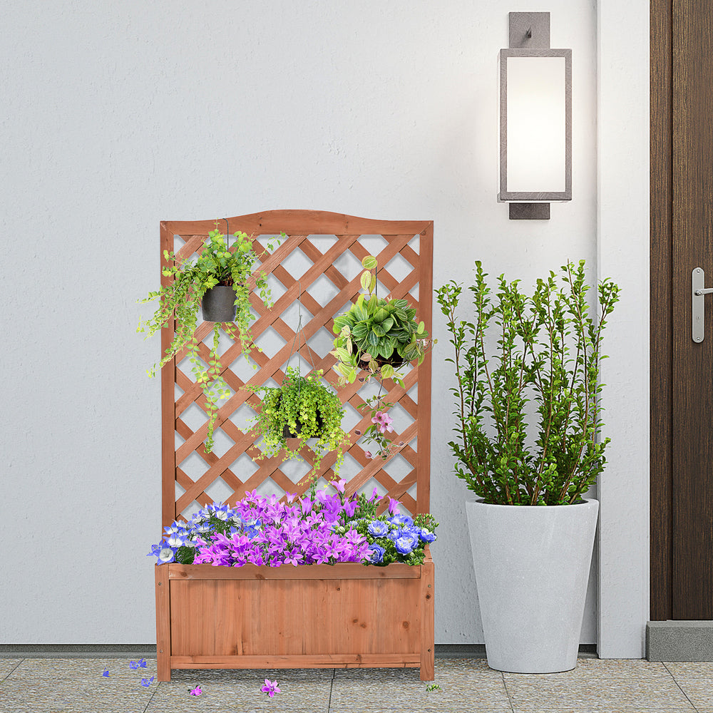 Outsunny Wooden Raised Garden Bed with Trellis, 46' Planter Box, to Grow Vegetables, Herbs, and Flowers for Backyard, Patio, Brown Media 8