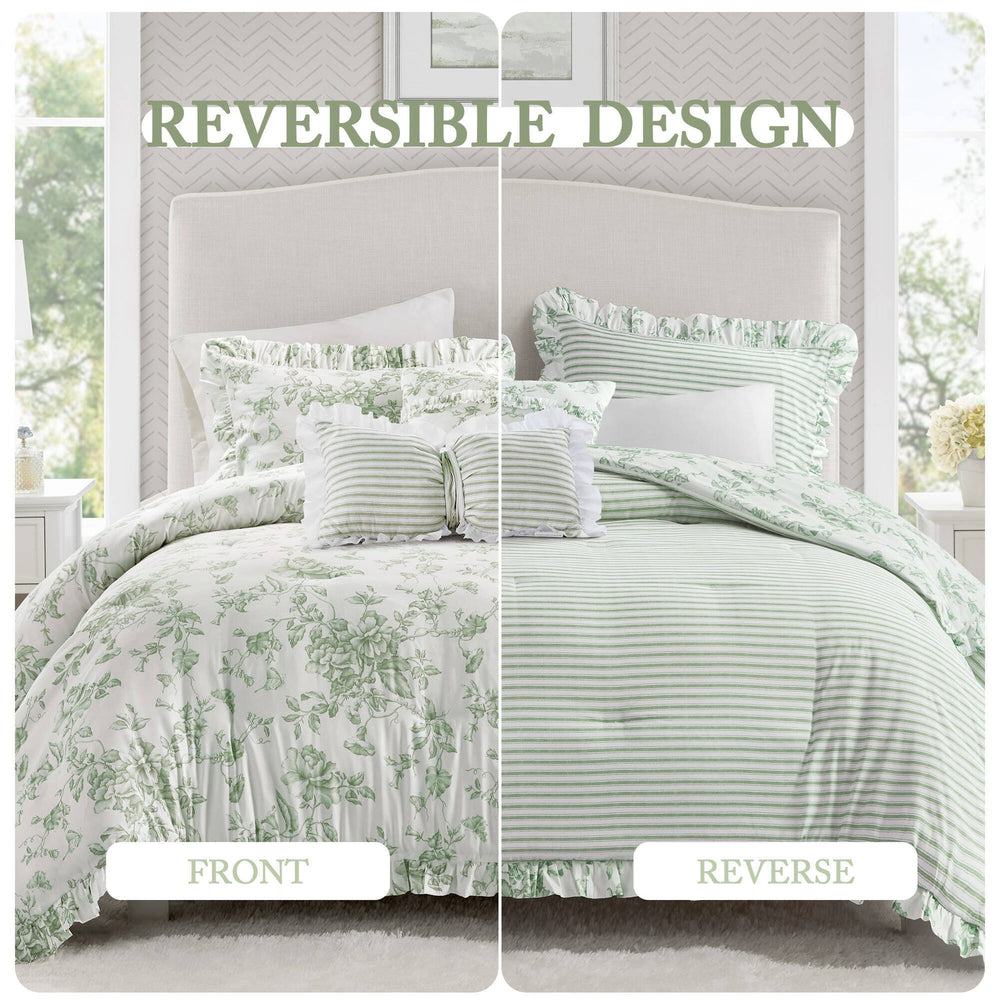 5 Pieces King Comforter Set with Decorative Pillows,Green Media 4