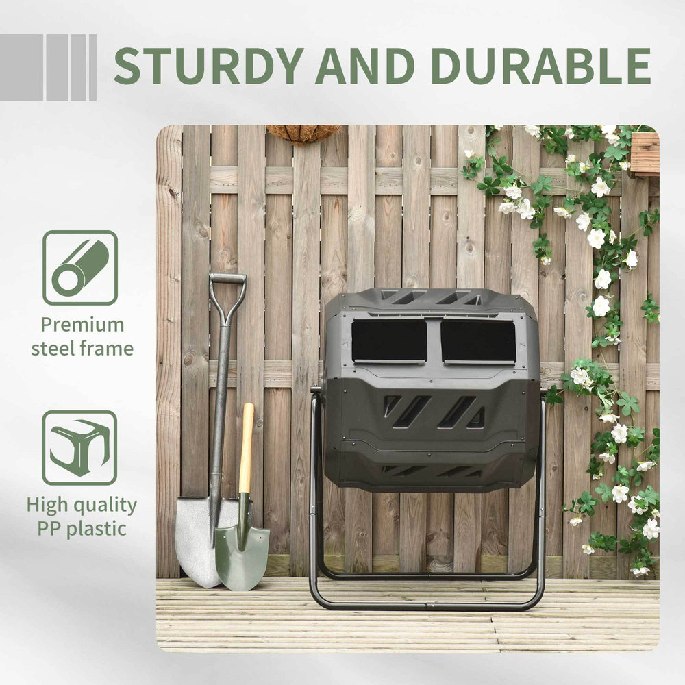 Outsunny Tumbling Compost Bin Outdoor 360° Dual Chamber Rotating Composter 43 Gallon, Green Media 6