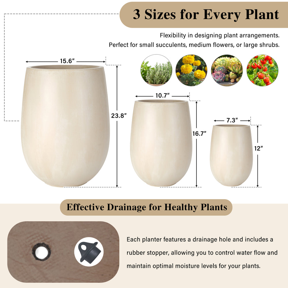 U_STYLE Lightweight Round MGO Outdoor Planter Set-3 Sizes (15.6''/10.74''/7.3''),Large Outdoor Indoor Flower Pots with Drainage Hole,Perfect for Lawn, Patio, Poolside & Indoor Decor Media 8