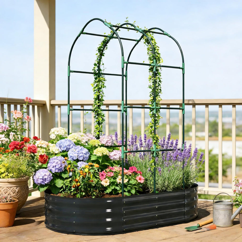 Outdoor Raised Garden Bed,Flower Boxs,Arched Trellis Plant Boxs Media 2