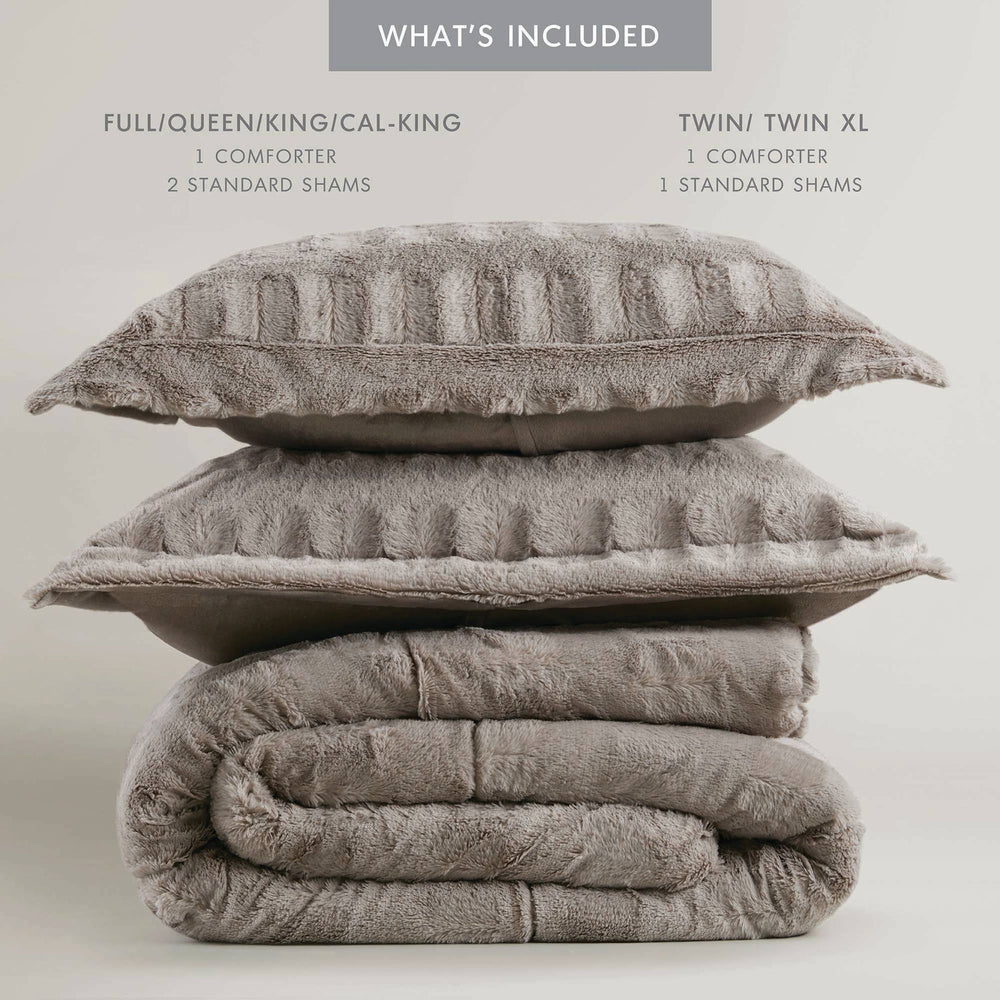 3 PCS Full/Queen Solid Faux Fur Comforter Mini Set Gray Media 7