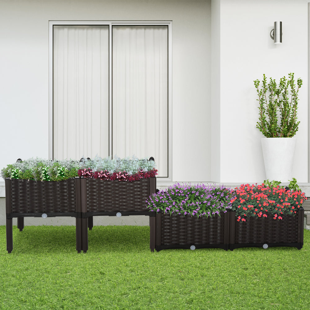 Outsunny 4 Piece Raised Garden Bed with Legs, Self-Watering Planter Box Raised Bed to Grow Flowers, Herbs & Vegetables, Brown Media 2