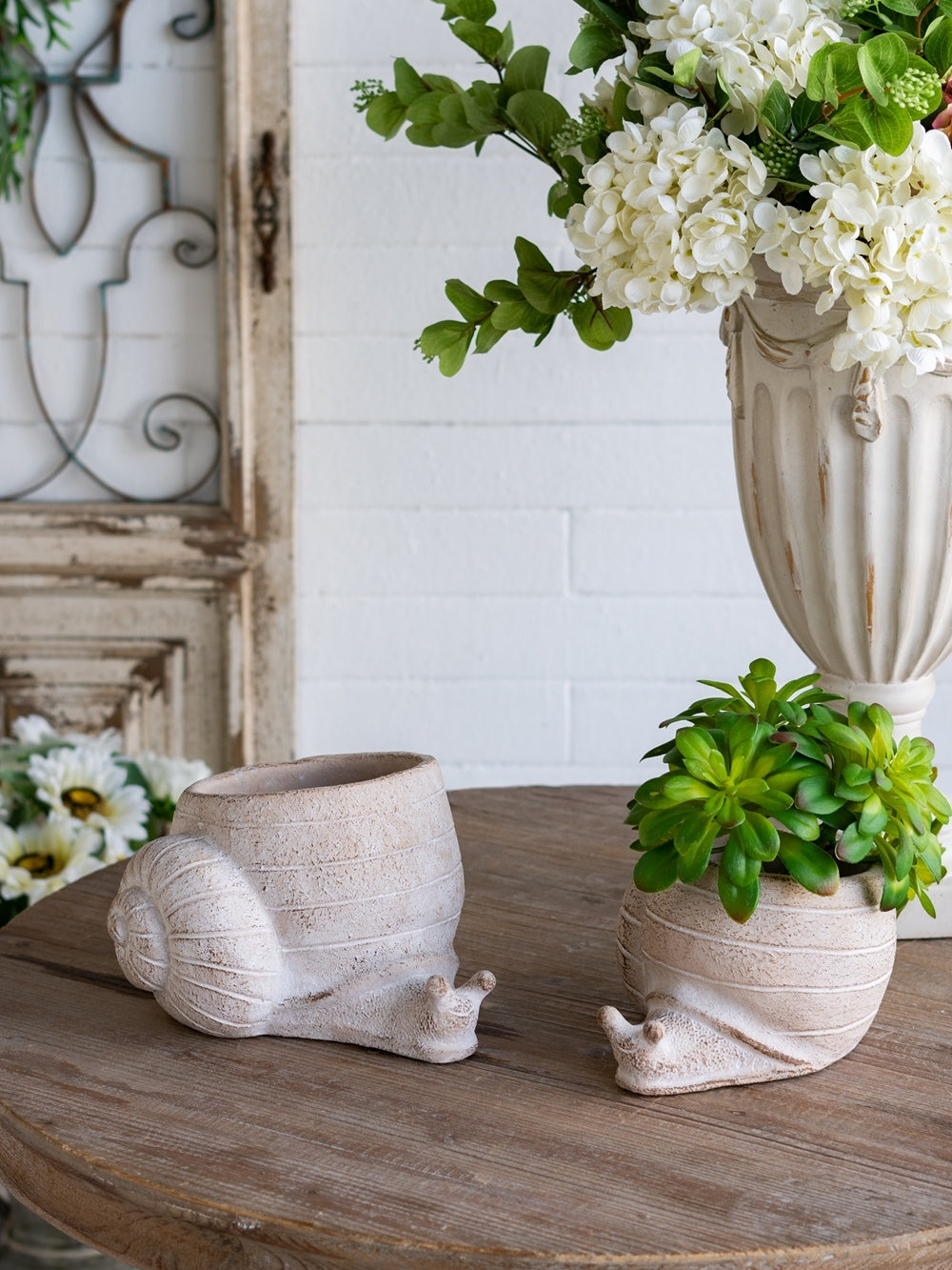 8.3x7x4.7' Decorative Sand and Cement Snail Planter with Textured Beige Finish Media 9