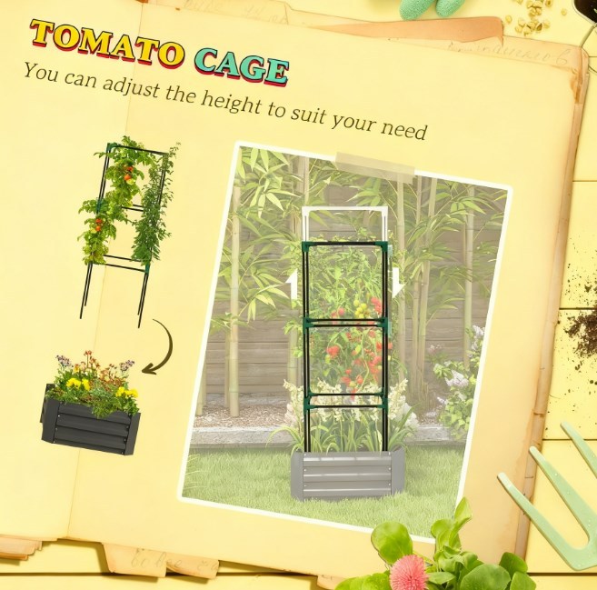 Raised Garden Bed,Garden Bed,Galvanized Planter Box with Cage for Climbing Vines Media 4