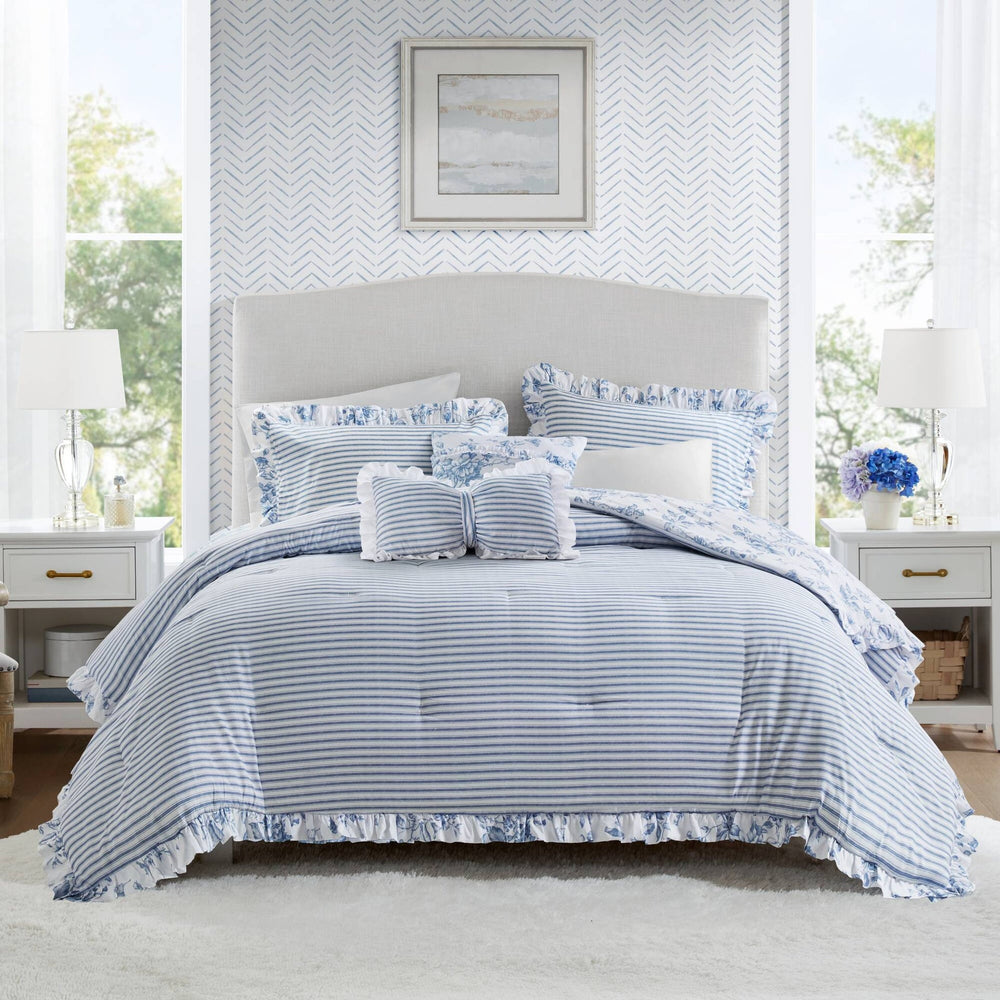 5 Pieces Full/Queen Comforter Set with Decorative Pillows,Blue Media 2