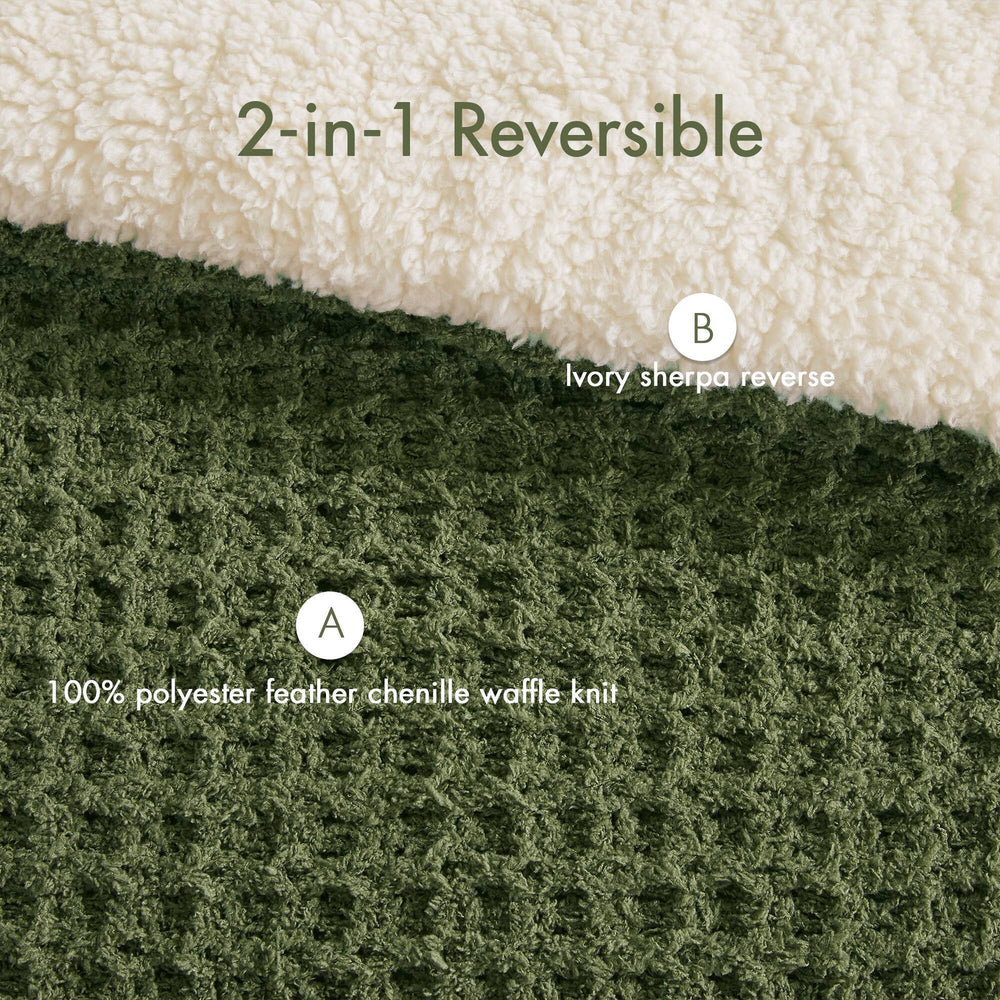 2 Pieces Twin Waffle Knit Chenille Comforter Set,Olive Media 5