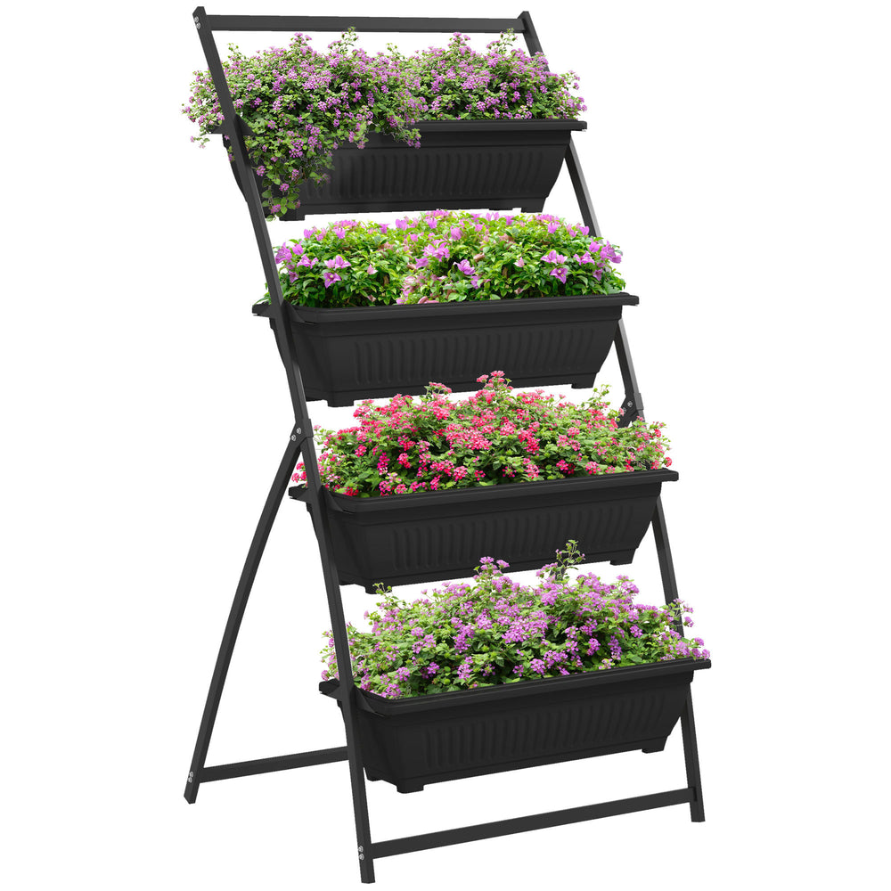 Outsunny Raised Garden Bed, 4 Tier Vertical Garden Planter Set, 4 Outdoor Planter Boxes with Stand, Self Draining Design Elevated Garden for Vegetable, Flowers & Herbs, Black Media 1