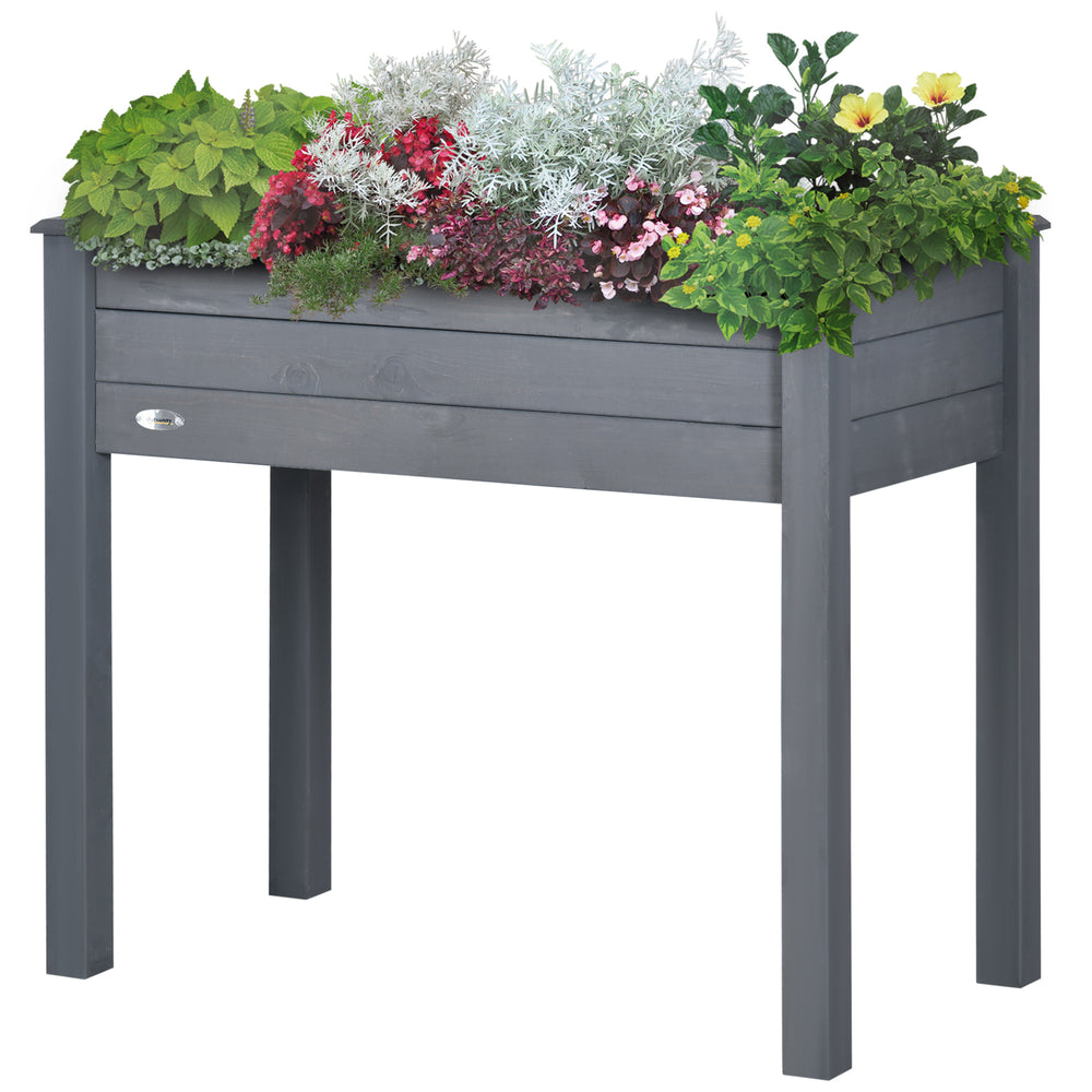 Outsunny Raised Garden Bed with Legs, 34' x 18' x 30', Elevated Wooden Planter Box, Self-Draining with Bed Liner for Vegetables, Herbs, and Flowers Backyard, Patio, Balcony Use, Dark Gray Media 8