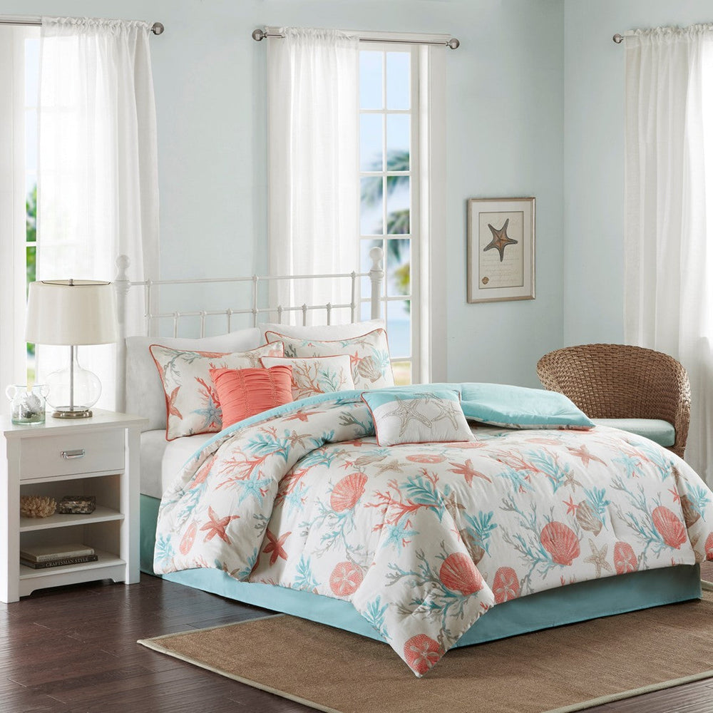 7 Piece Cotton Sateen Comforter Set Coral Queen Media 1