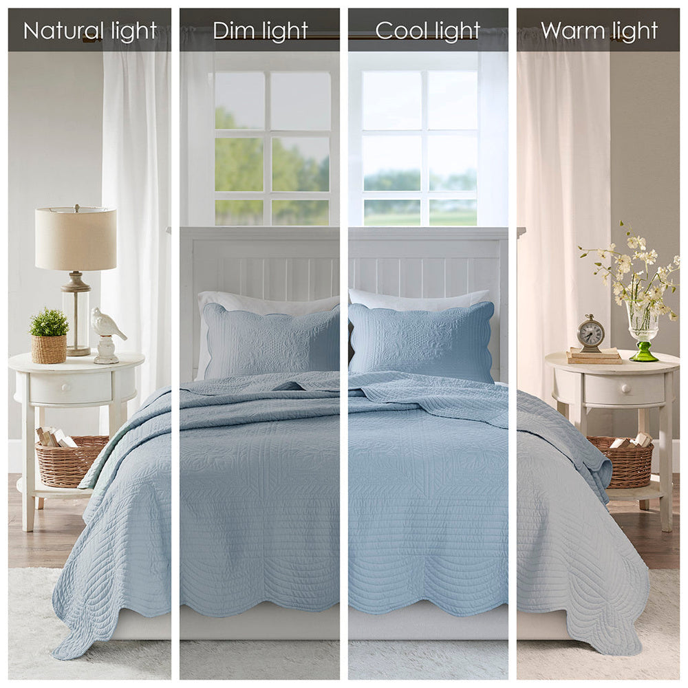 3 Piece Reversible Scalloped Edge Quilt Set Blue King/Cal King Media 5