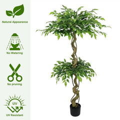 5.2FT Artificial Ficus Tree, Lifelike Faux Banyan Tree with Pot for Home, Office Patio Decor, 1pc/set perspective