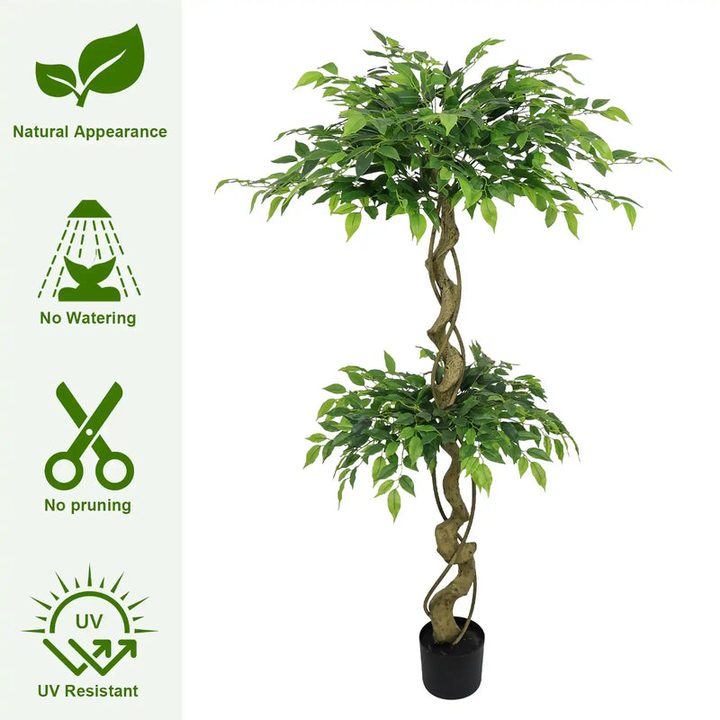 5.2FT Artificial Ficus Tree, Lifelike Faux Banyan Tree with Pot for Home, Office Patio Decor, 1pc/set