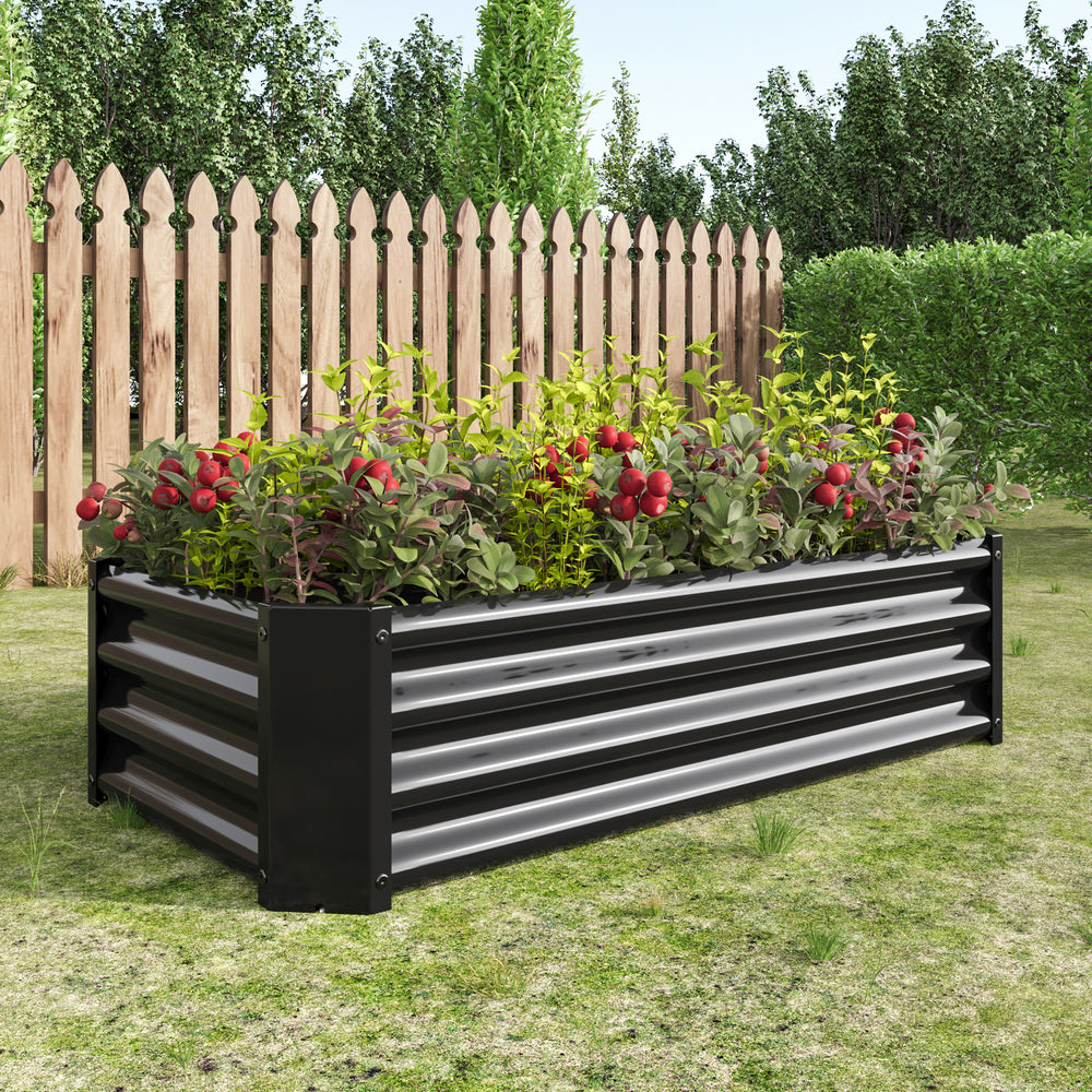 Black 4×2×1ft Metal Raised Garden Bed, Rectangle Raised Planter for Flowers Plants, Vegetables Herb Media 4