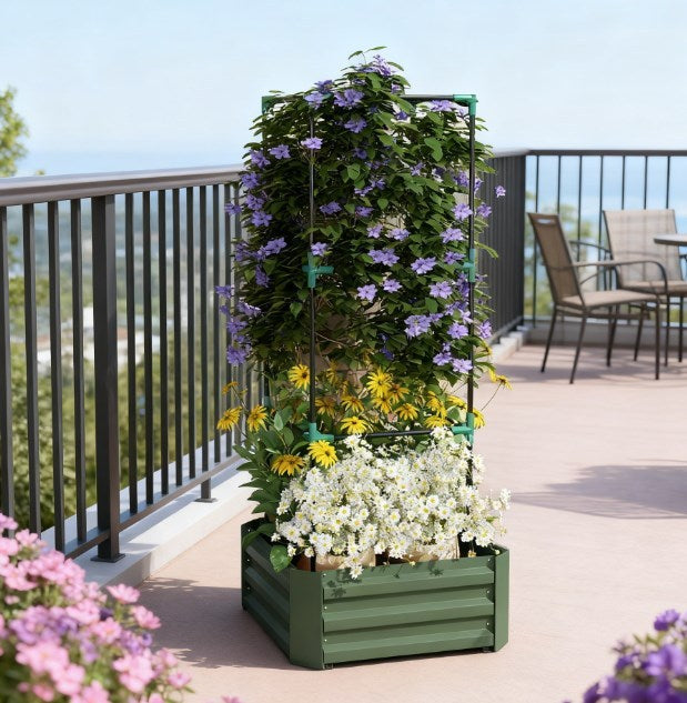 Garden Bed,Galvanized Planter Box,Raised Garden Bed with Cage for Climbing Vines Media 8