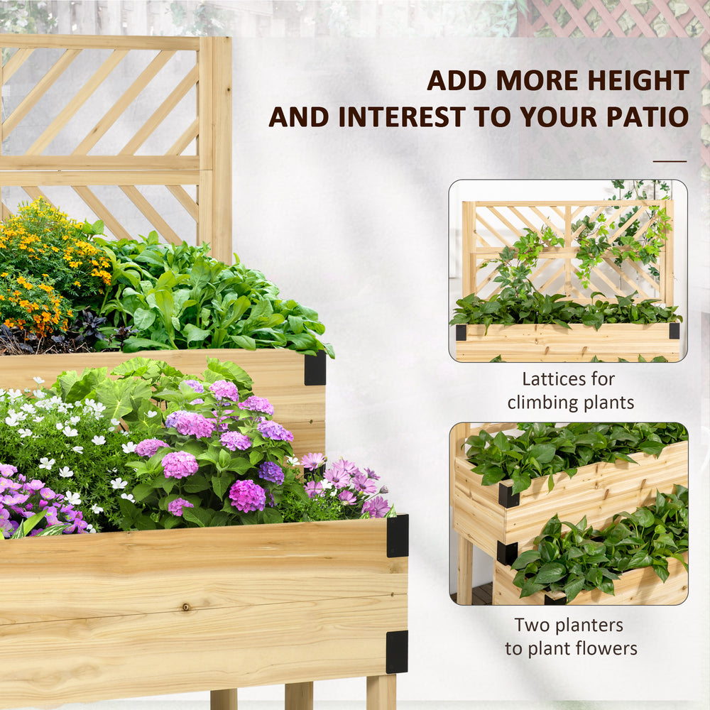 Outsunny Raised Garden Bed with Trellis, 2 Tier Wooden Elevated Planter Box with Legs and Metal Corners for Vegetables, Flowers, Herbs, Natural Media 6