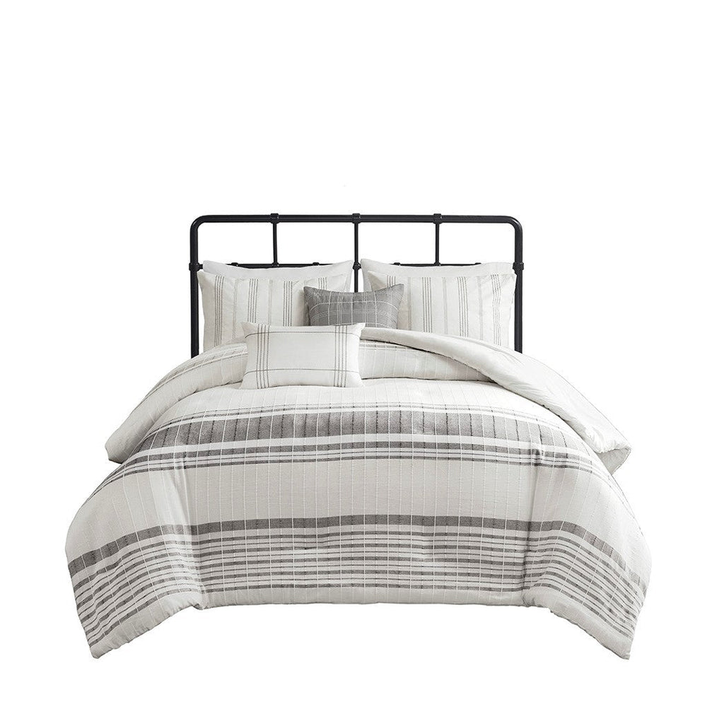 5 Piece Cotton Jaquard Duvet Set White/Grey King/Cal King Media 14