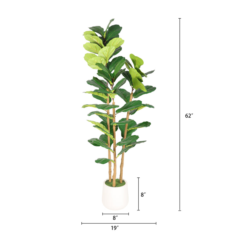5.2FT Artificial Fiddle Leaf Fig Tree With Decorative White Pot, Real Touch Fake Indoor Plant for Home Office Living Room Corner Decoration, 1pc/set