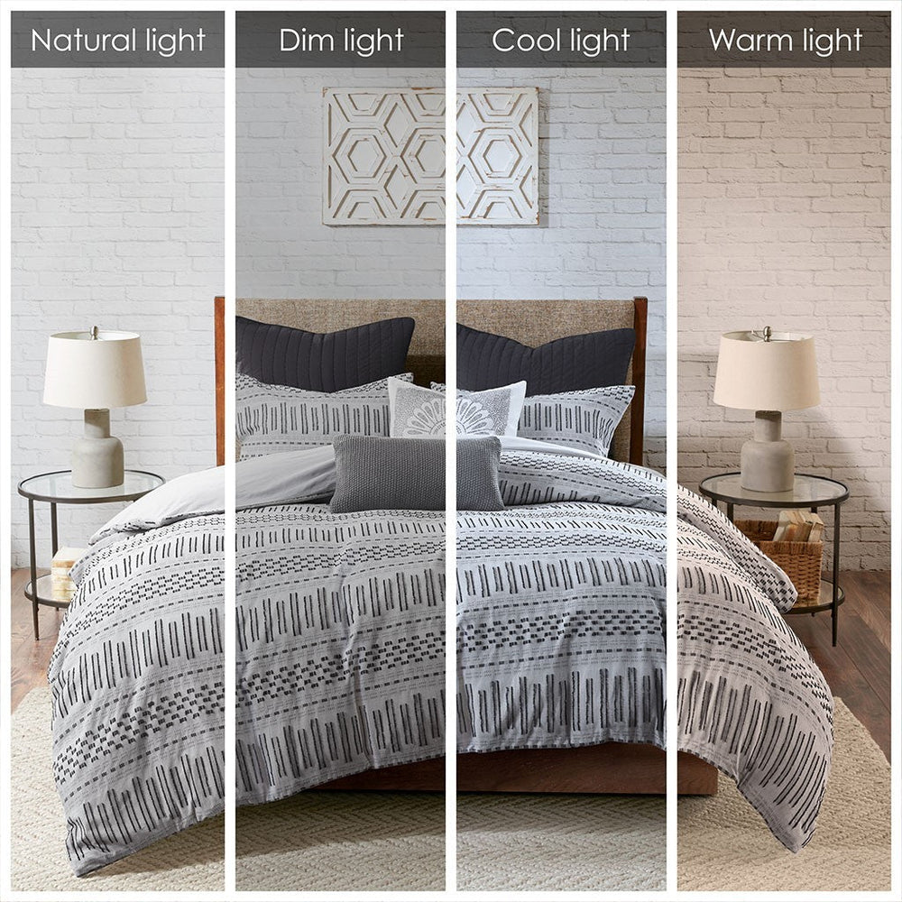 Cotton Jacquard Comforter Mini Set Grey/Black King/Cal King Media 4