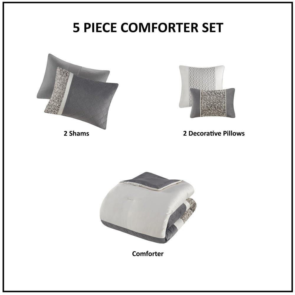 5 Piece Textured Jacquard Stripe Comforter Set with Throw Pillows-King/Cal King Media 6