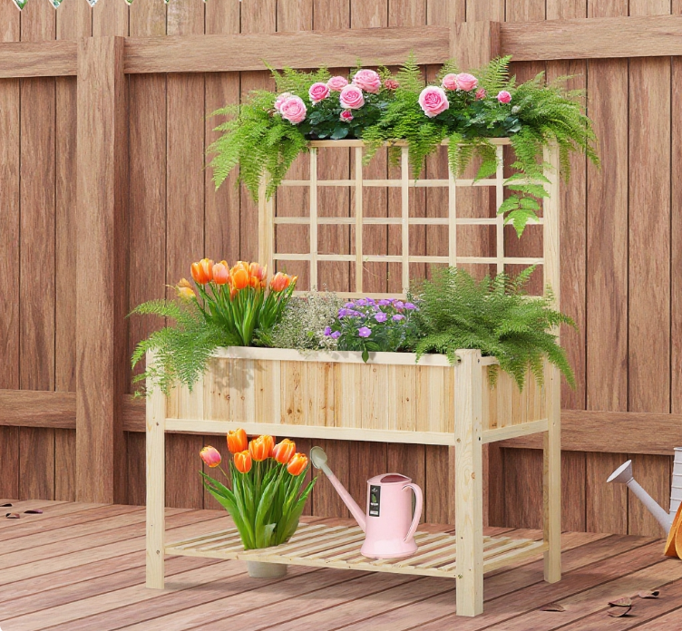 Wooden Raised Garden Bed , Coutryside Style Elevated Planter Box Stand w Media 2