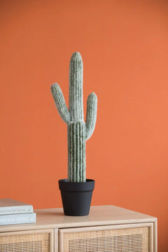 8x5x24.5'H Artificial Saguaro Cactus in Black Pot perspective