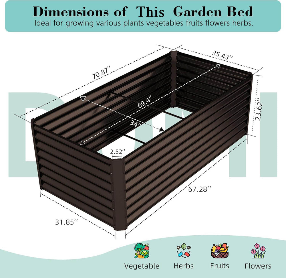 6x3x2ft Galvanized Raised Garden Bed, Outdoor Planter Garden Boxes Large Metal Planter Box for Gardening Vegetables Fruits Flowers, Brown Media 3