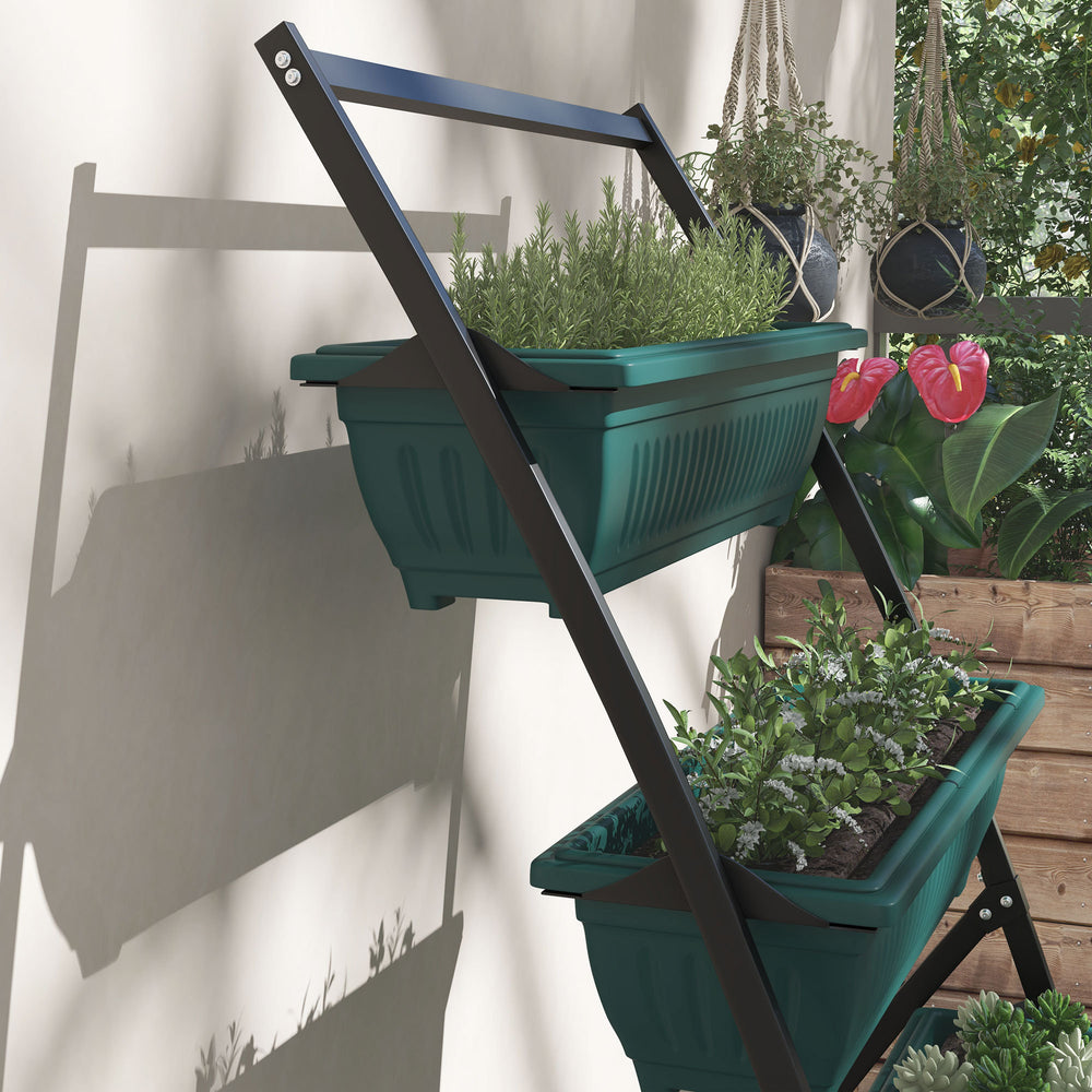 Outsunny Raised Garden Bed, 4 Tier Vertical Garden Planter Set, 4 Outdoor Planter Boxes with Stand, Self Draining Design Elevated Garden for Vegetable, Flowers & Herbs, Green Media 8