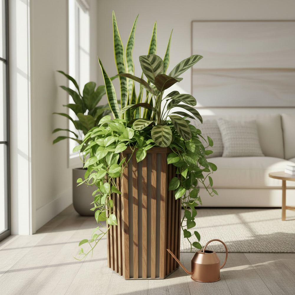 Hexagon Column Planter MD - Medium Brown Media 2
