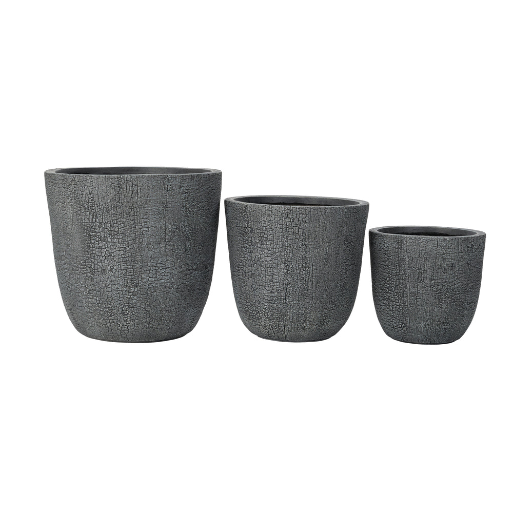 U_STYLE Lightweight MGO Planter Set of 3,16.93'+13.78'+11.02' Dia Round Concrete Stackable Flower Pots with Drainage Holes and Rubber Plug,Crackle Stone Texture for Patio Garden Balcony Indoor Outdoor Media 11