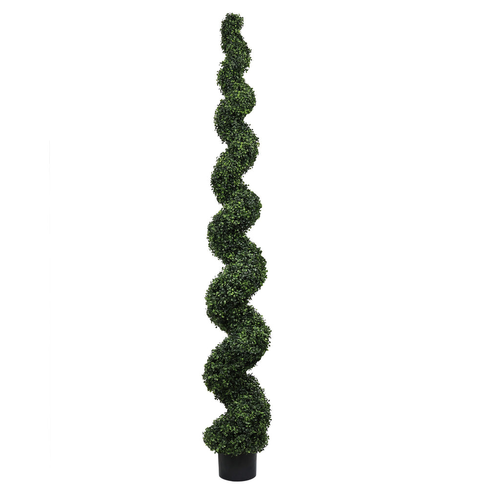 7FT Spiral Topiary Trees Artificial Outdoor Faux Boxwood Plants Large Twisted Green Potted Trees with Dark Green Leaves for Garden Front Porch Patio Planter Decoration, 1pc/set Media 2