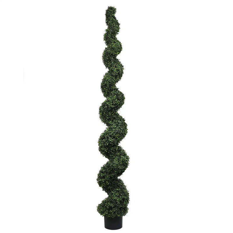 7FT Spiral Topiary Trees Artificial Outdoor Faux Boxwood Plants Large Twisted Green Potted Trees with Dark Green Leaves for Garden Front Porch Patio Planter Decoration, 1pc/set
