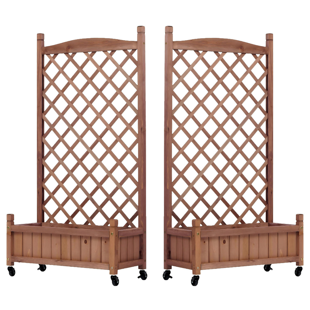 Natural Wood Raised Garden Bed with Trellis 2 Pack, Outdoor Planter Box & Plant Stand for Climbing Plants, Brown Solid Wood, 25L x 11W x 42.3H inches Media 7