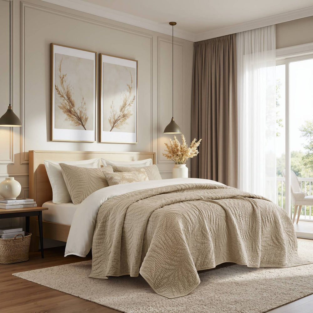 King 3 Piece Cotton Quilt Set Linen Media 1