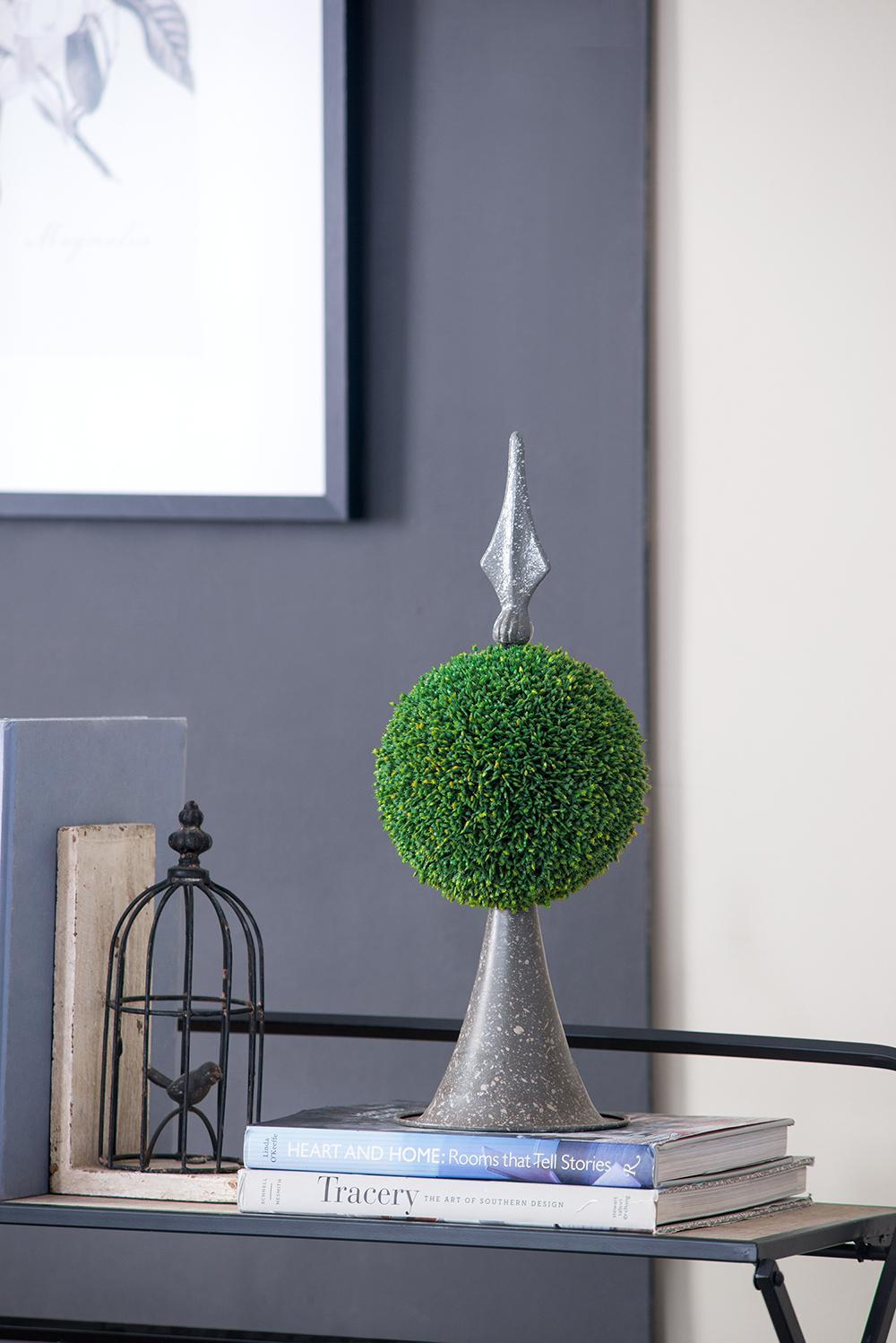 7x7x17' Faux Boxwood Topiary Sphere on Metal Spire Media 7