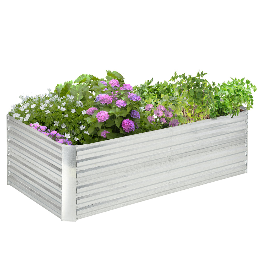 Outsunny Galvanized Raised Garden Bed Kit with Reinforcing Bars, Large and Tall Metal Planter Box for Vegetables, Flowers and Herbs, 6' x 3' x 2', Silver Media 10