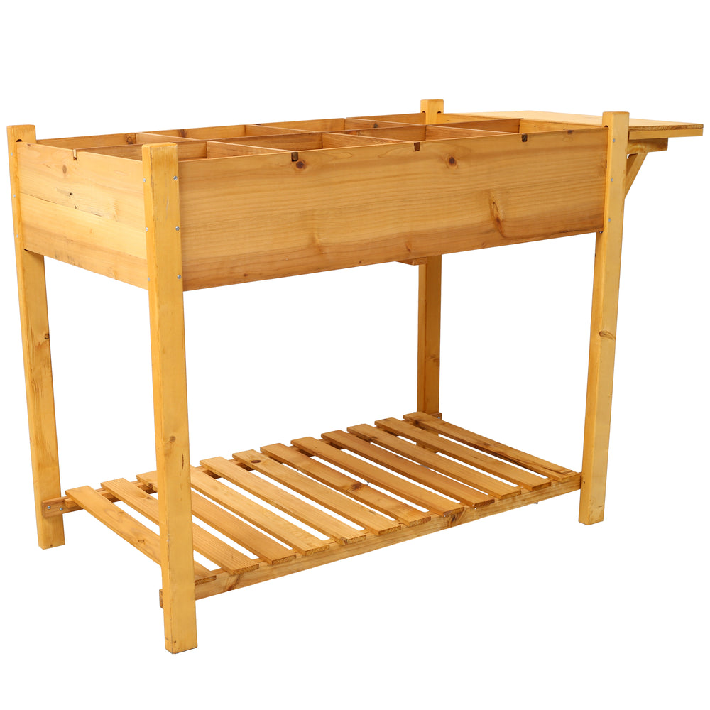 8 Pockets Horticulture Raised Garden Bed Elevated Wood Planter Box Stand with Foldable Side Table and Storage Shelf for Herb/Vegetables/Flowers Media 8