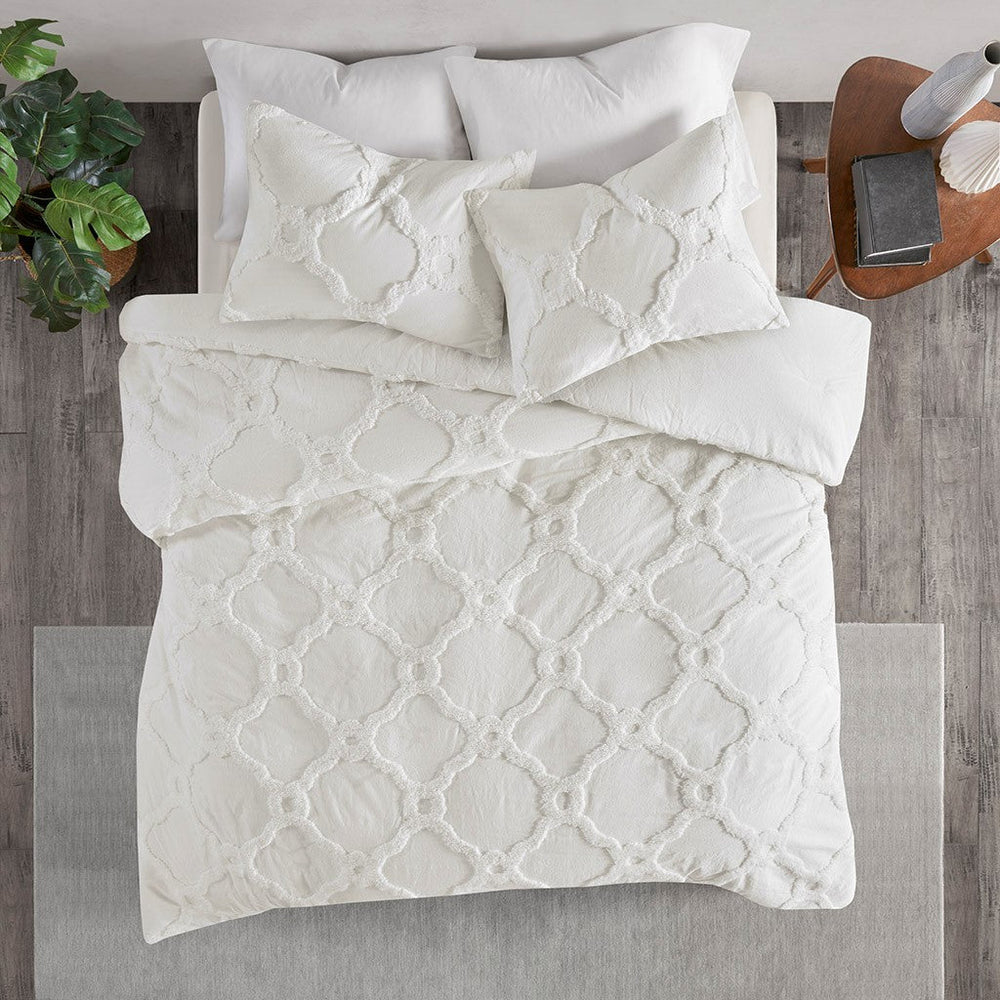 3 Piece Tufted Cotton Chenille Geometric Comforter Set Off-White King/Cal King Media 5