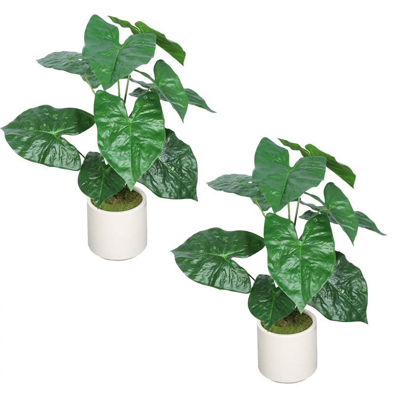30'' Artificial Tropical Alocasia Leaf Plant With White Pot 2pc/set
