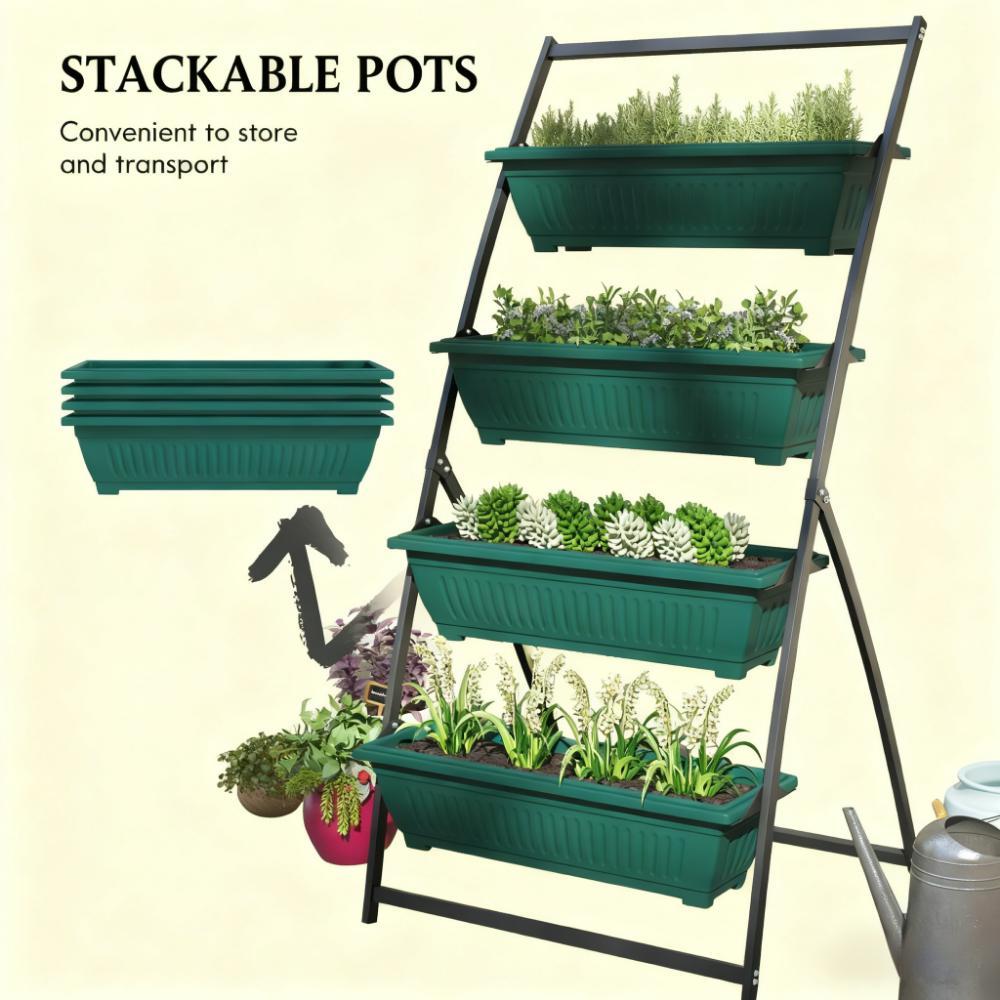 Plant Stand Grow Container,4-Tier Vertical Raised Garden Planter with 4 Boxes,for Vegetable & Flowers Media 6