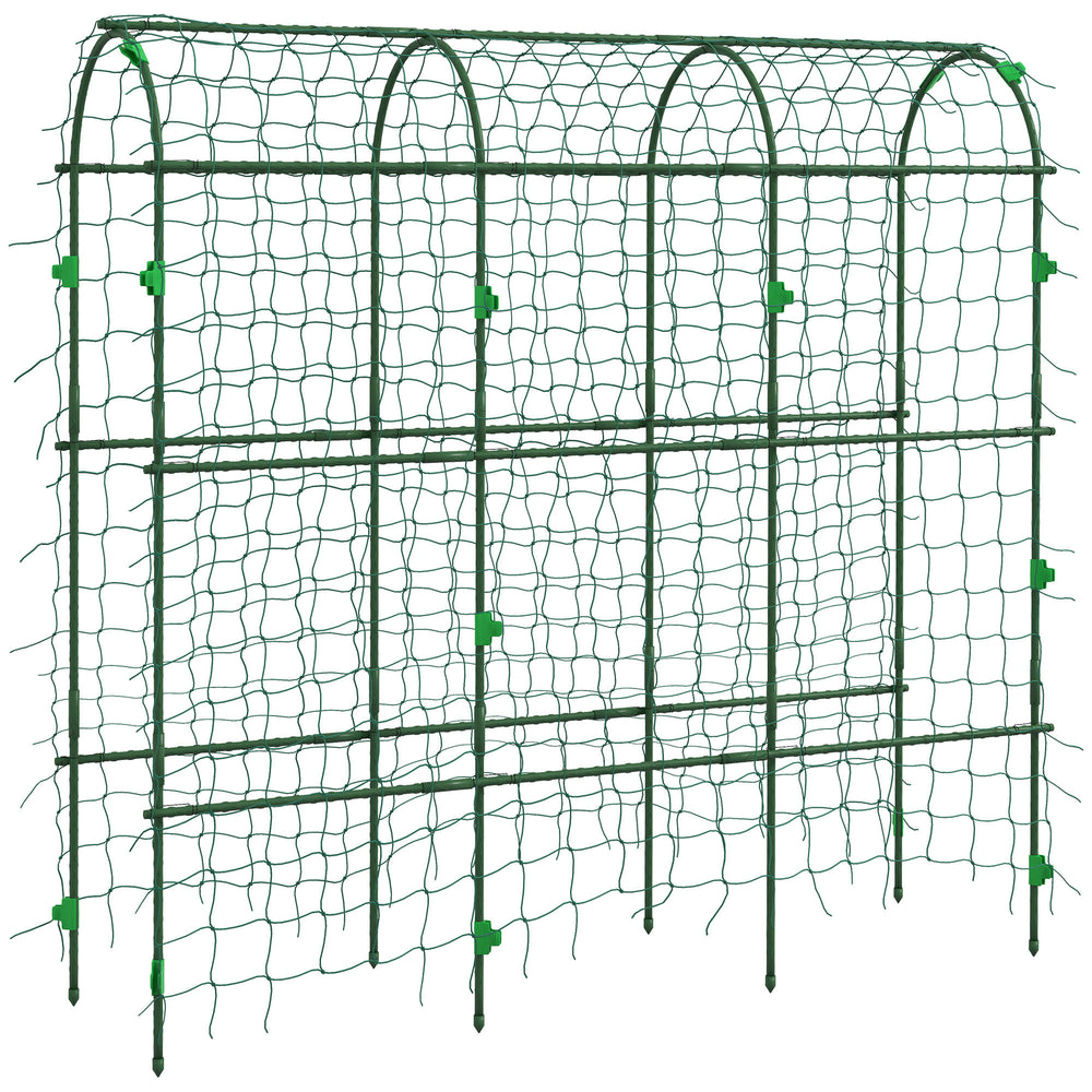 Outsunny Cucumber Trellis, 6' Tall Arch Trellis for Climbing Plants Outdoor, A-Frame, with Plastic Coated Steel Frame and Climbing Net, Support Vegetables, Peas, Fruit & Vines, Green Media 1