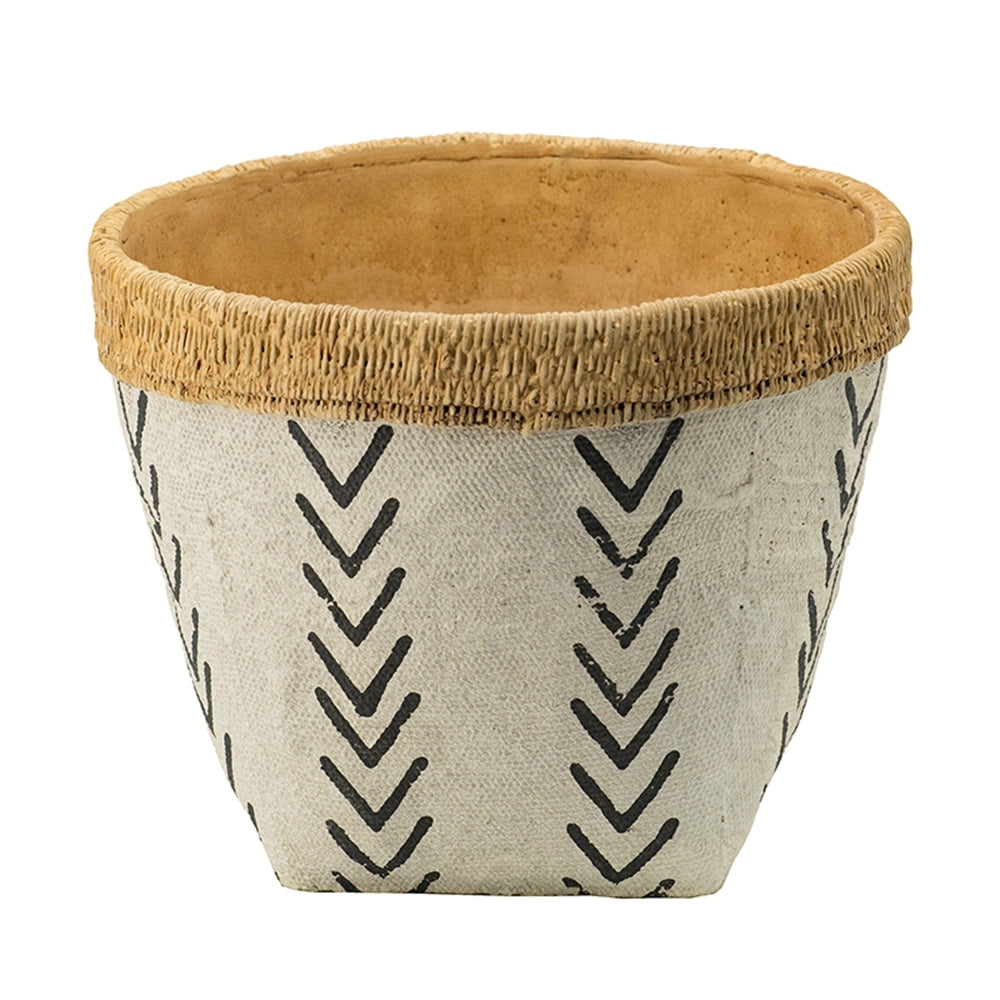 Set of 2 White and Brown Cement Planters with V Pattern, L:D10x8'  S:D8x6.5' Media 5