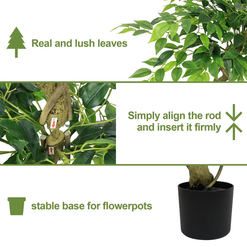 5.2FT Artificial Ficus Tree, Lifelike Faux Banyan Tree with Pot for Home, Office Patio Decor, 1pc/set