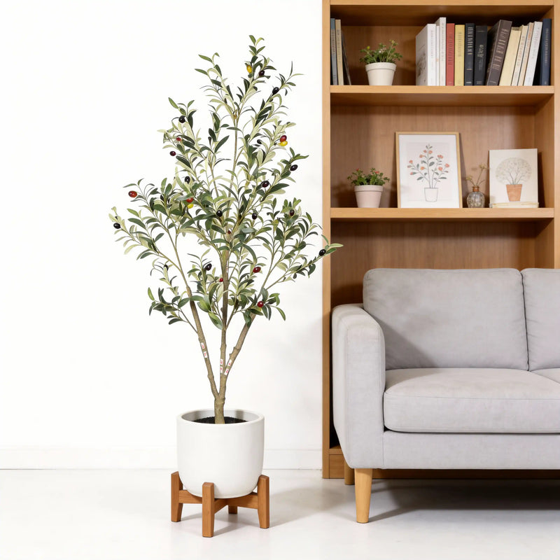 5' Artificial  Olive Tree in Black Plastic Pot, 1pc/set