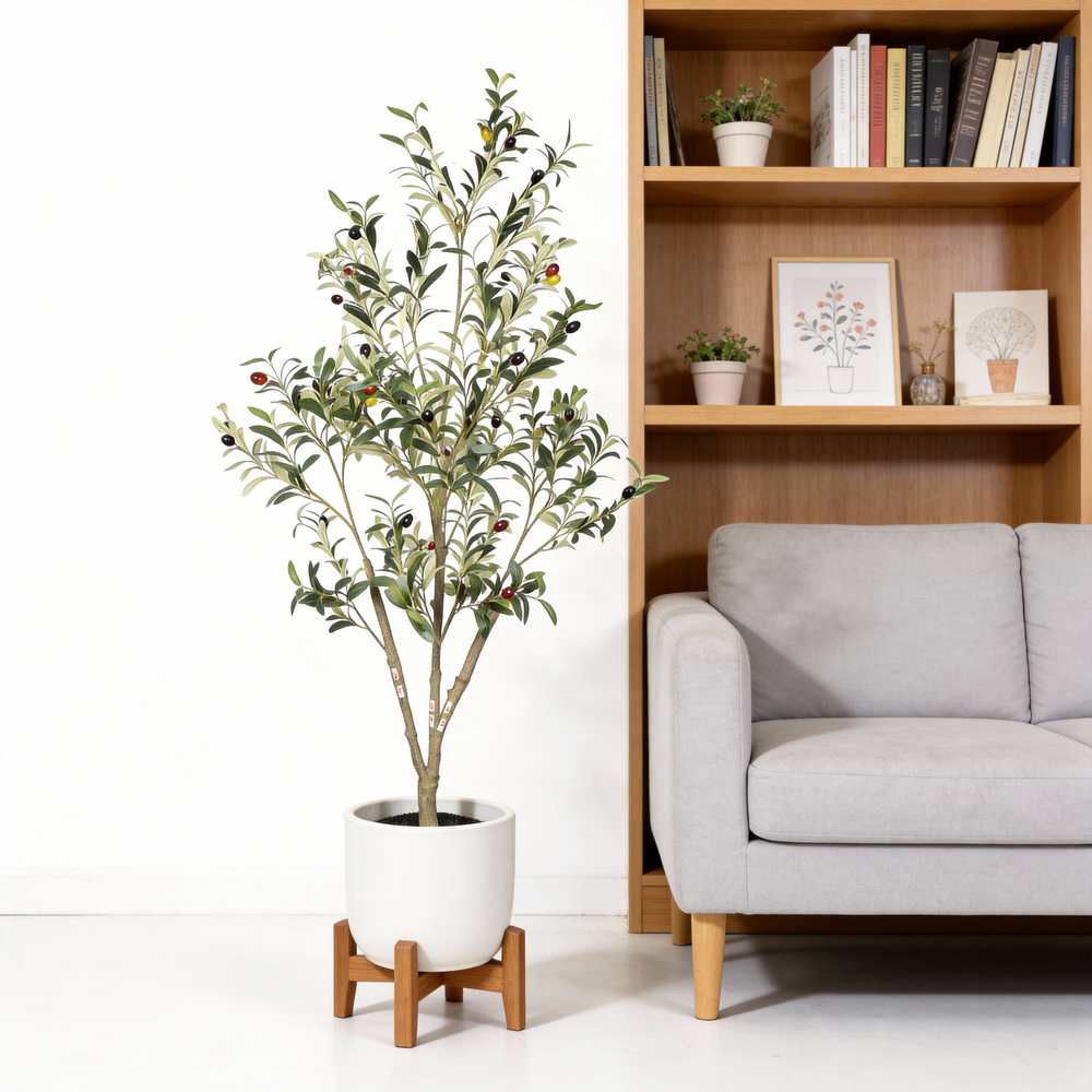 5' Artificial  Olive Tree in Black Plastic Pot, 1pc/set Media 1