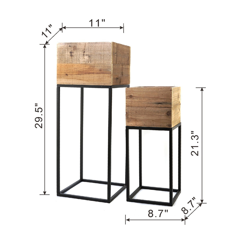 Set of 2 Reclaimed Wooden Box With Black Iron Stand, L:11x11x29.5' S:8.5x8.5x21.5' Media 5